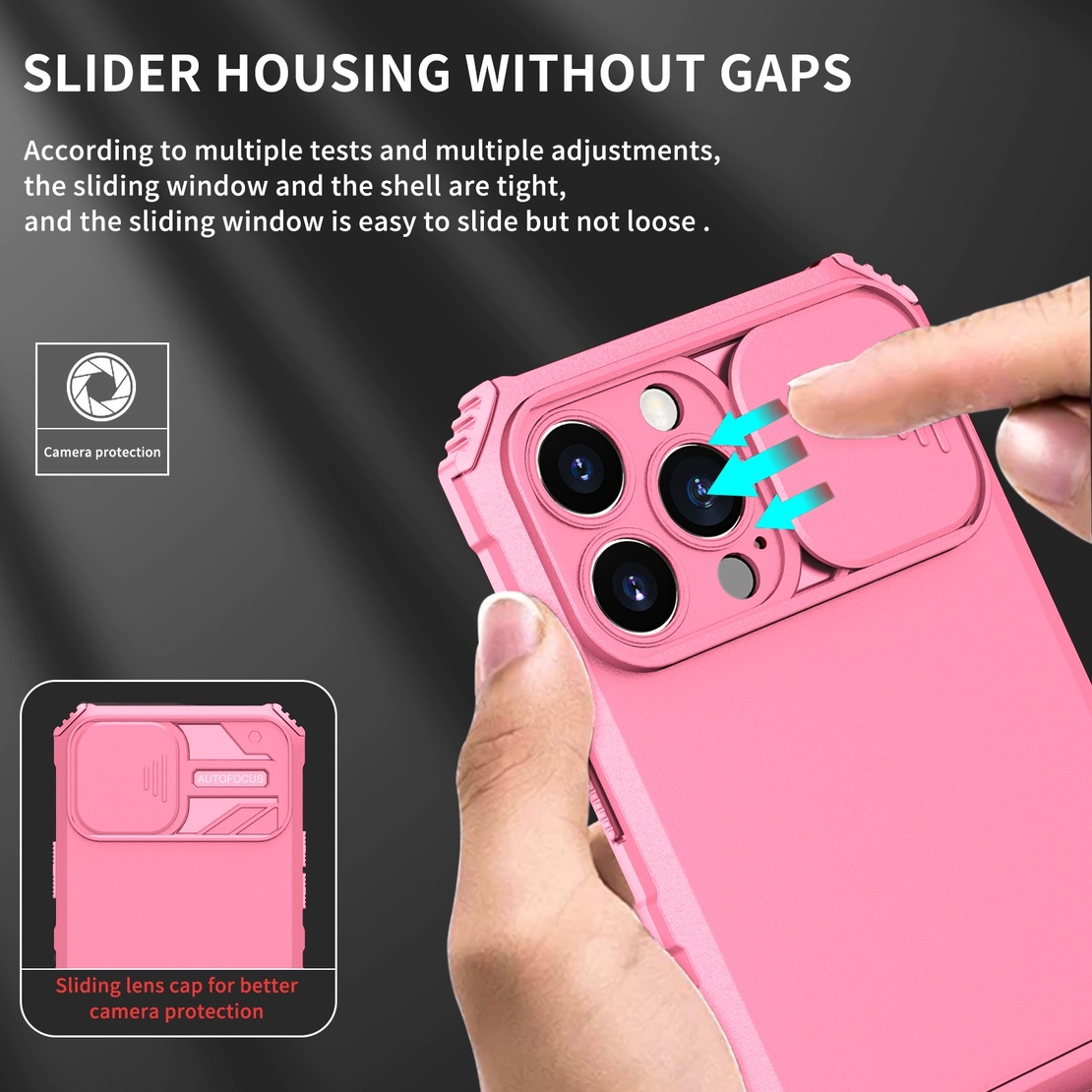 Husa Defender cu Stand pentru iPhone 13, Roz, Suport reglabil, Antisoc, Protectie glisanta pentru camera, Vafy