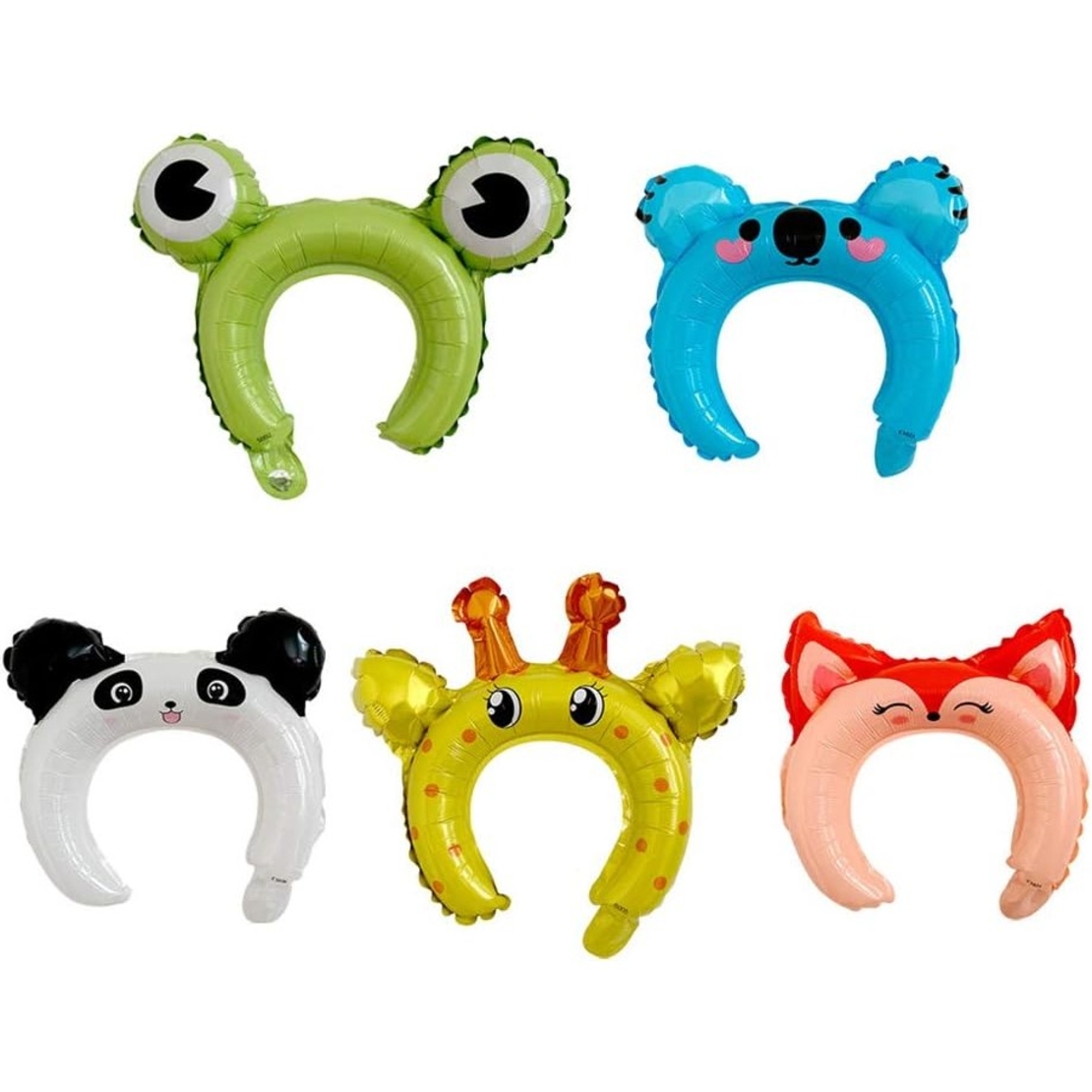 Balon din Folie Metalizata, Vafy, Tip Coronita cu Urechi, Model Koala, Ambalaj Individual, Pai Inclus, Umflare cu Aer sau Heliu, 26.5 x 28 cm, Albastru