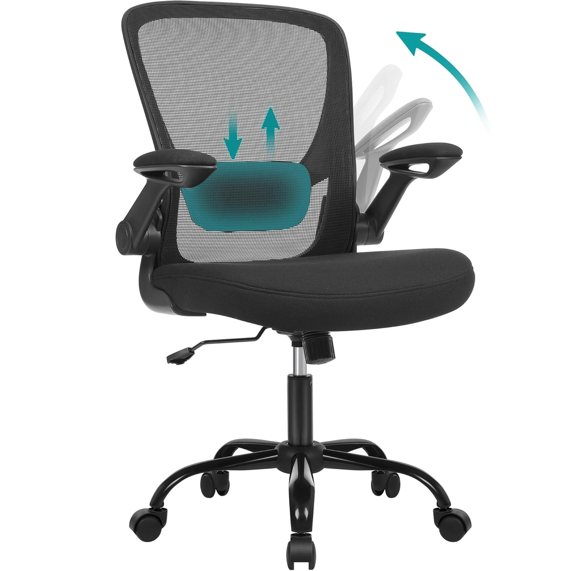 SONGMICS Scaun de birou ergonomic mesh, suport lombar reglabil, brate rabatabile, functie balans, 64x64x107 cm, negru