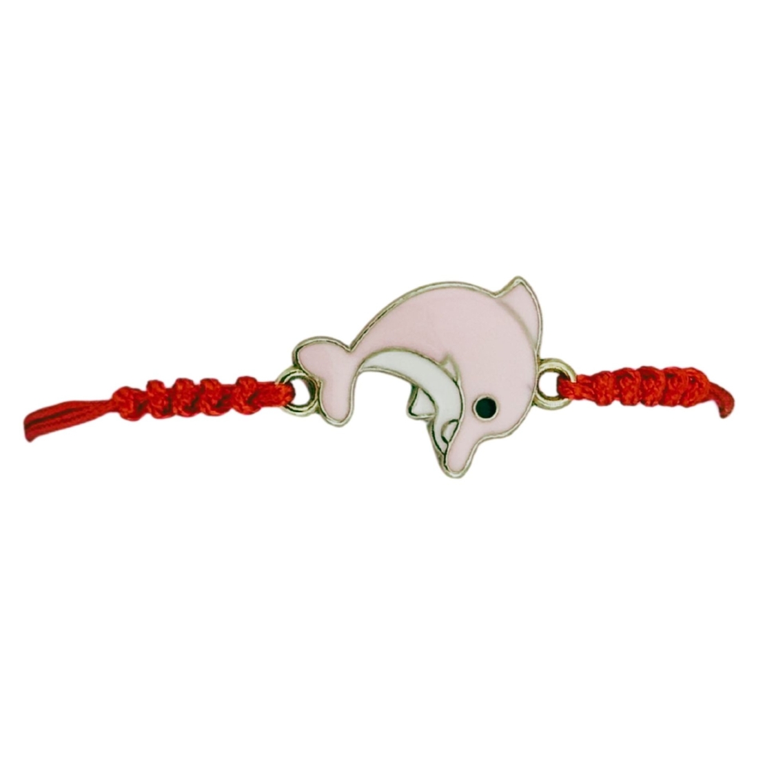 Martisor Bratara pentru Dama si Copii, Jolie, Model Delfin Jucaus, Set 12 bucati, Pandantiv Emailat cu Detalii Aurii, Snur Reglabil, Rosu/Roz