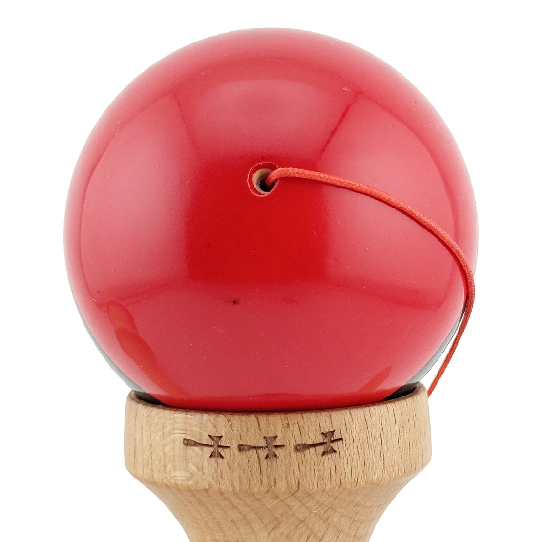 Kendama X Originala, Profesionala, Flippy, Big Cups V2, Super Sticky cu Cupe Mari, Rulment Metalic, din lemn 18 cm, Ata 55 cm, Rosu/Negru/Galben