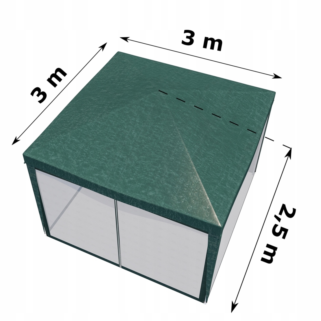 Pavilion cu plasa anti-insecte si fermoar, patrat, 3x3m, Verde