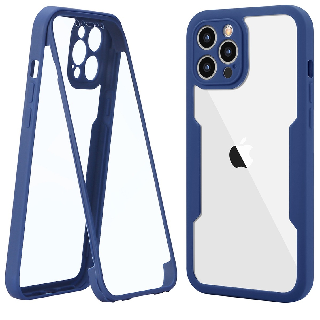 Husa Max Defence pentru iPhone 12 Pro, Bumper Albastru, Fata Dubla Transparenta, Protectie Antisoc Full 360 ( fata, spate, margini ), Vafy