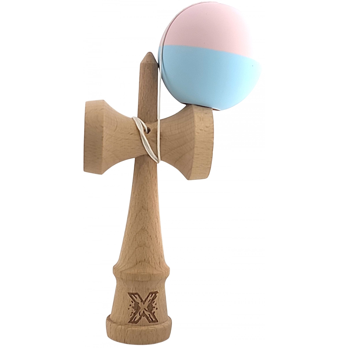 Kendama X Originala, Profesionala, Flippy, din lemn, Rubber Grip, 18 cm, Roz/Albastru