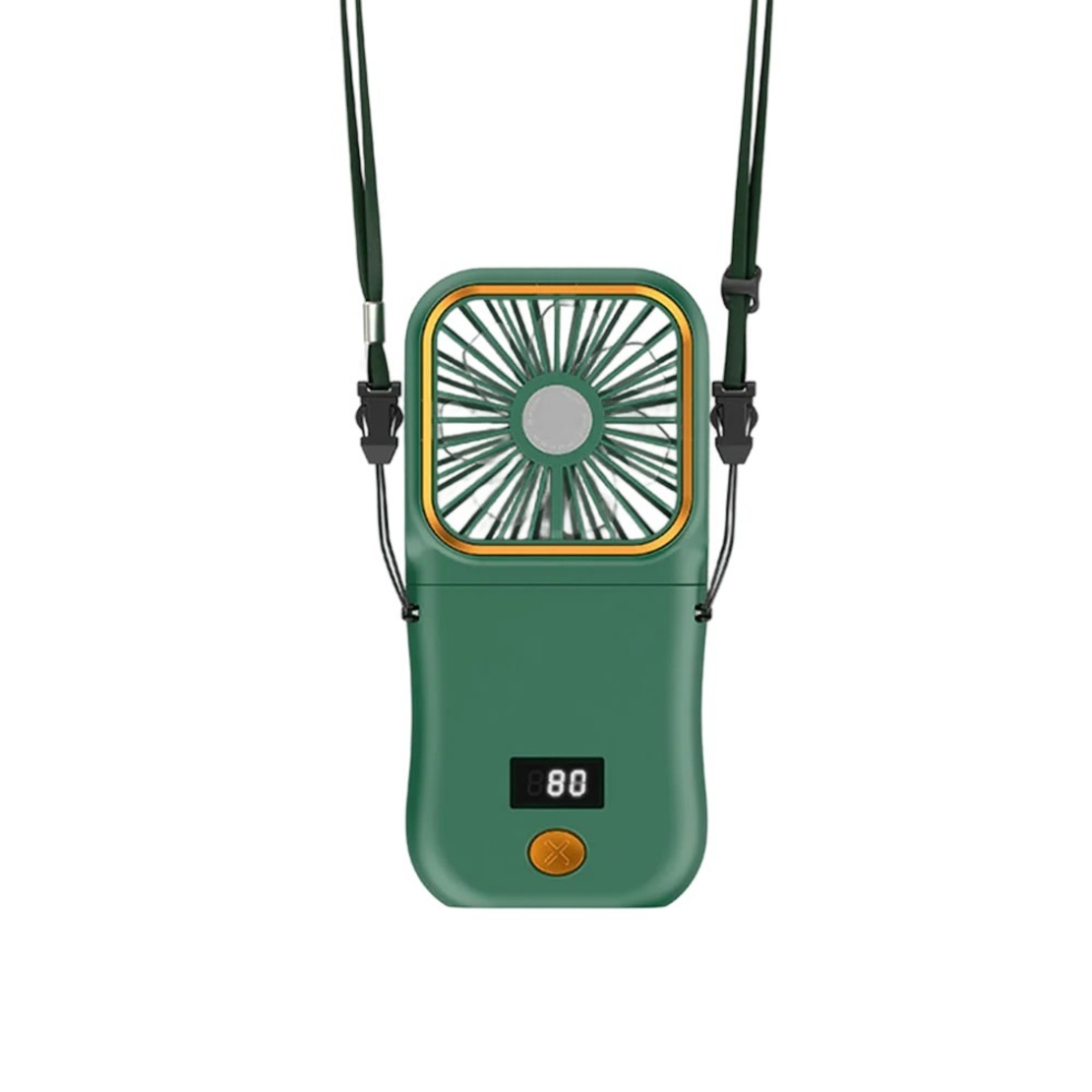 Ventilator Portabil Vafy, 3 in 1, de Mana, de Gat, de Birou, 16.7 x 8 x 1.9 cm, 3 Trepte de Viteza, Incarcare USB, Pliabil, Afisaj Digital, Suport Telefon, Verde
