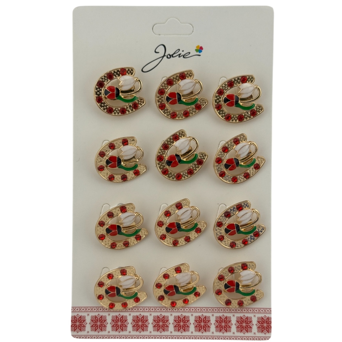 Set 12 Brose Martisor Primavara, Jolie, Model Potcoava cu Pietre, Buburuza si Floare, Multicolor