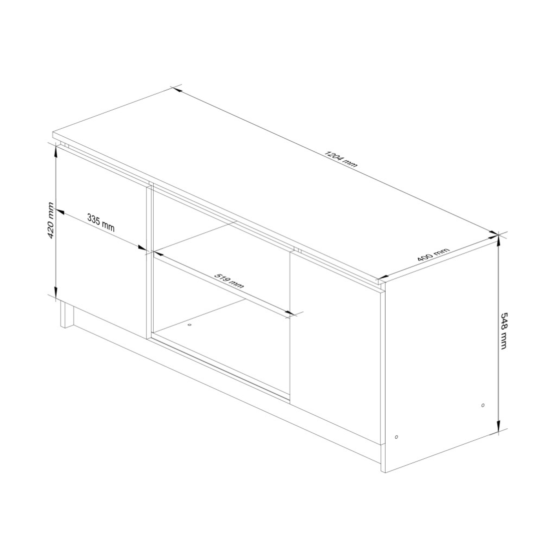 Comoda TV cu 2 usi si o polita, PAL laminat 16 mm, 120x40x55 cm, stejar artisan si gri