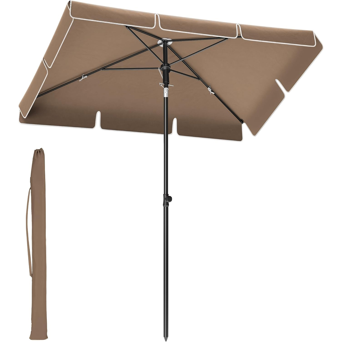 SONGMICS Umbrela terasa gradina sau plaja, cu inclinare 2 directii, protectie UV UPF 50+, husa inclusa, 200x125cm, maro taupe