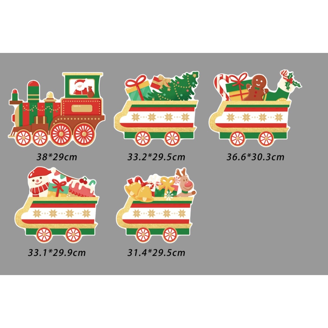 Decoratiune de Craciun, Flippy, pentru Gradina, Tip Trenulet, 5 Figurine + Bete de Infipt in Pamant, din Plastic, Impermeabil, Model Tren cu Cadouri, Multicolor