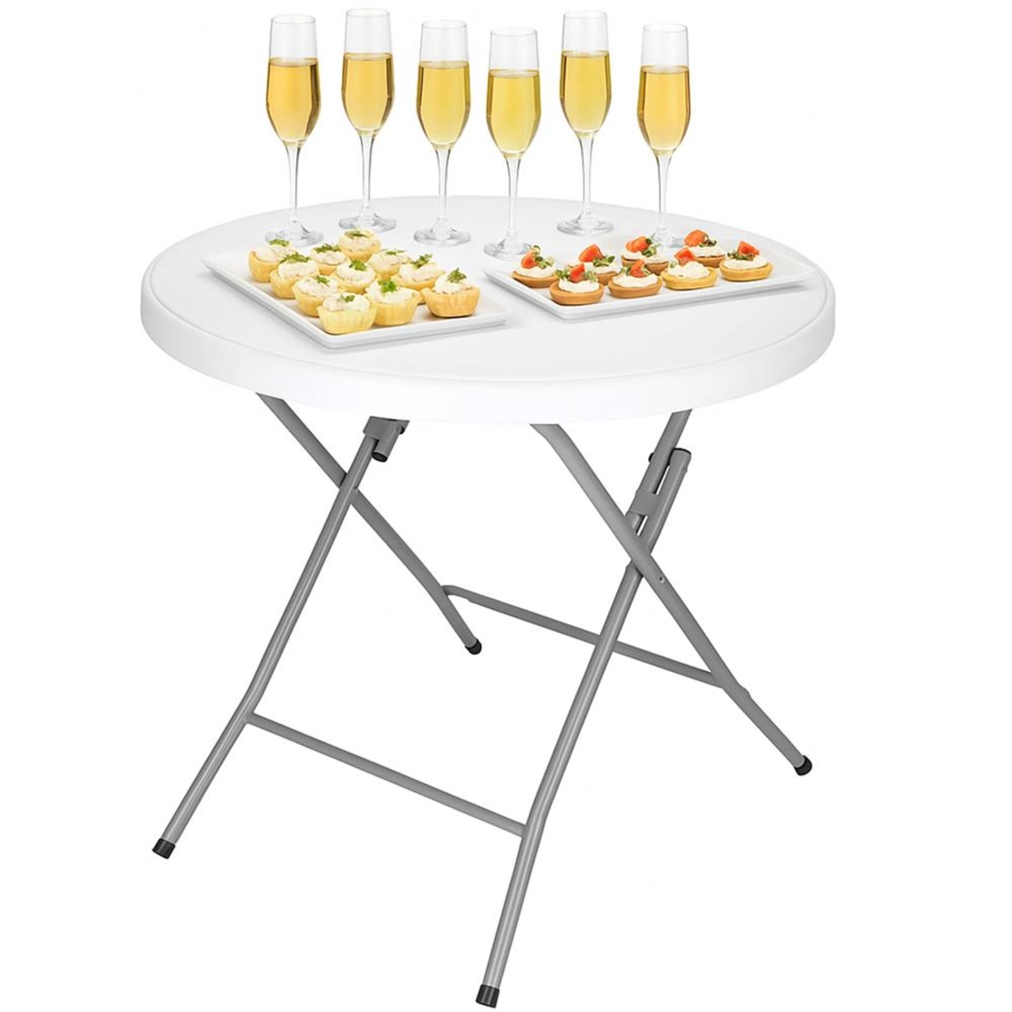 Masa pliabila rotunda pentru gradina sau catering 75x80 cm, HDPE si metal, alb