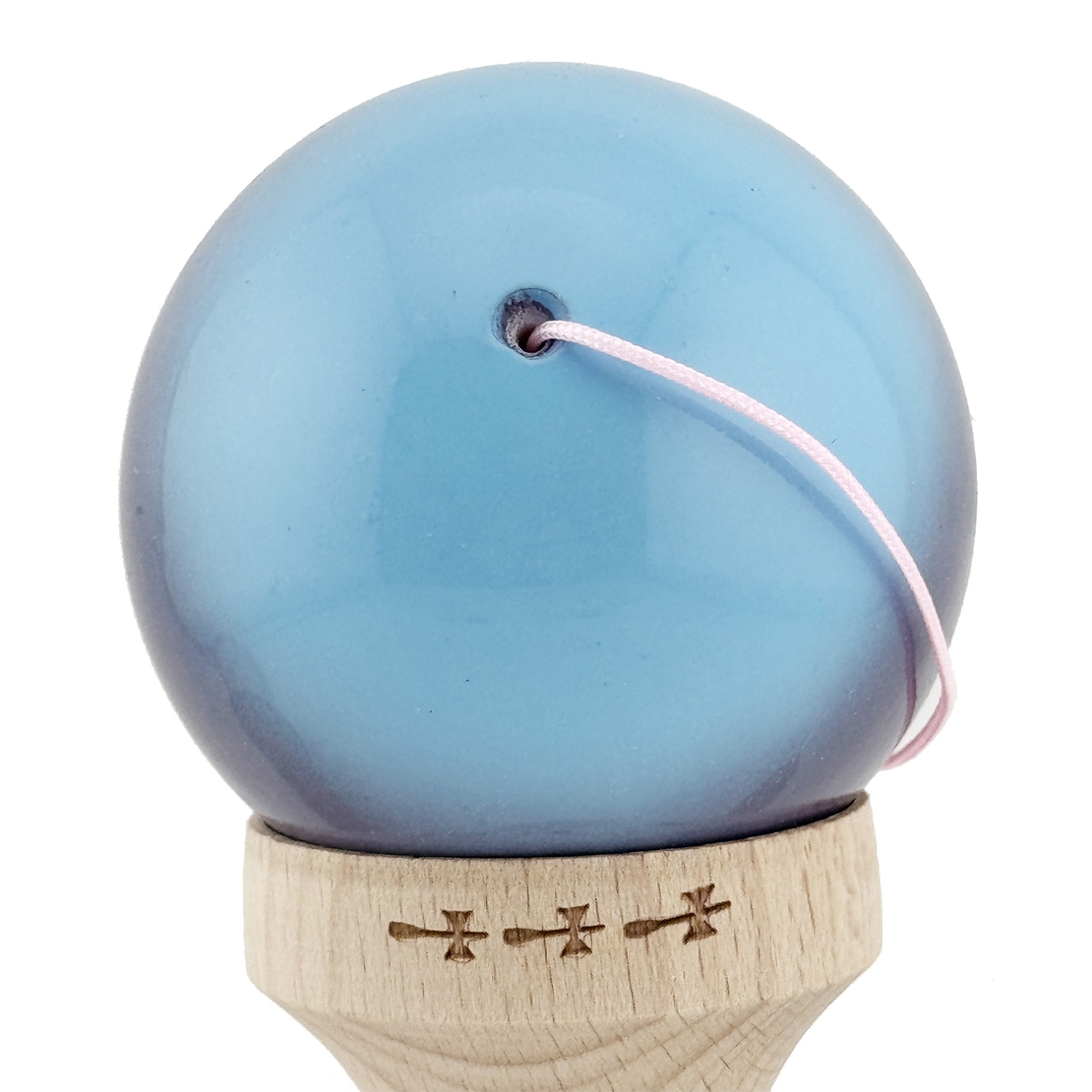 Kendama X Originala, Profesionala, Flippy, Big Cups V2, Super Sticky cu Cupe Mari, din lemn 18 cm, Rulment Metalic cu Ata 55 cm, Albastru/Mov/Roz