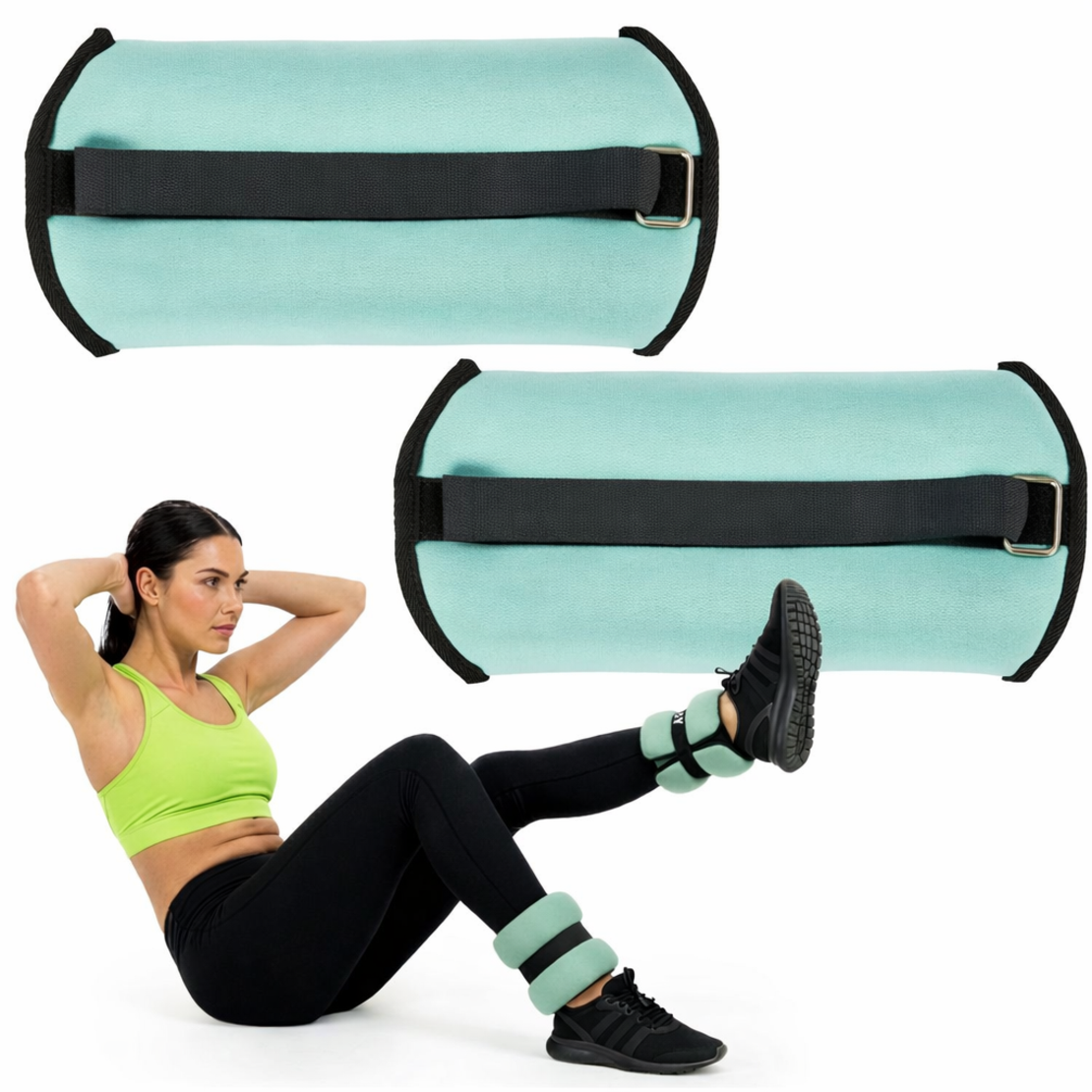 Greutati pentru incheietura mainii si glezna 2x1,5 kg, neopren si nisip fier, 28x13 cm, verde menta