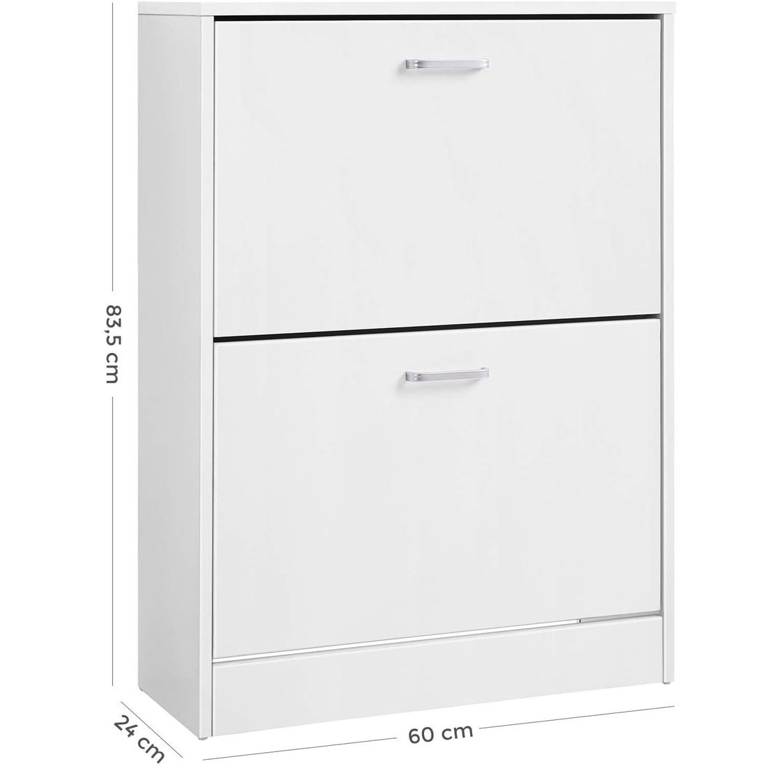 VASAGLE Dulap pantofi cu 2 usi rabatabile, din MDF, pentru 8-12 perechi, 60x24x84cm, alb