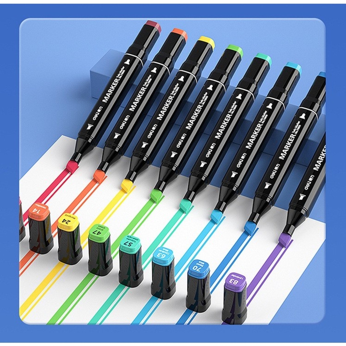 Set 80 Markere, Flippy, pe Baza de Alcool, Dublu Capat, Subtire 1mm si Gros 6 mm, Geanta Depozitare, 15 cm, Multicolor