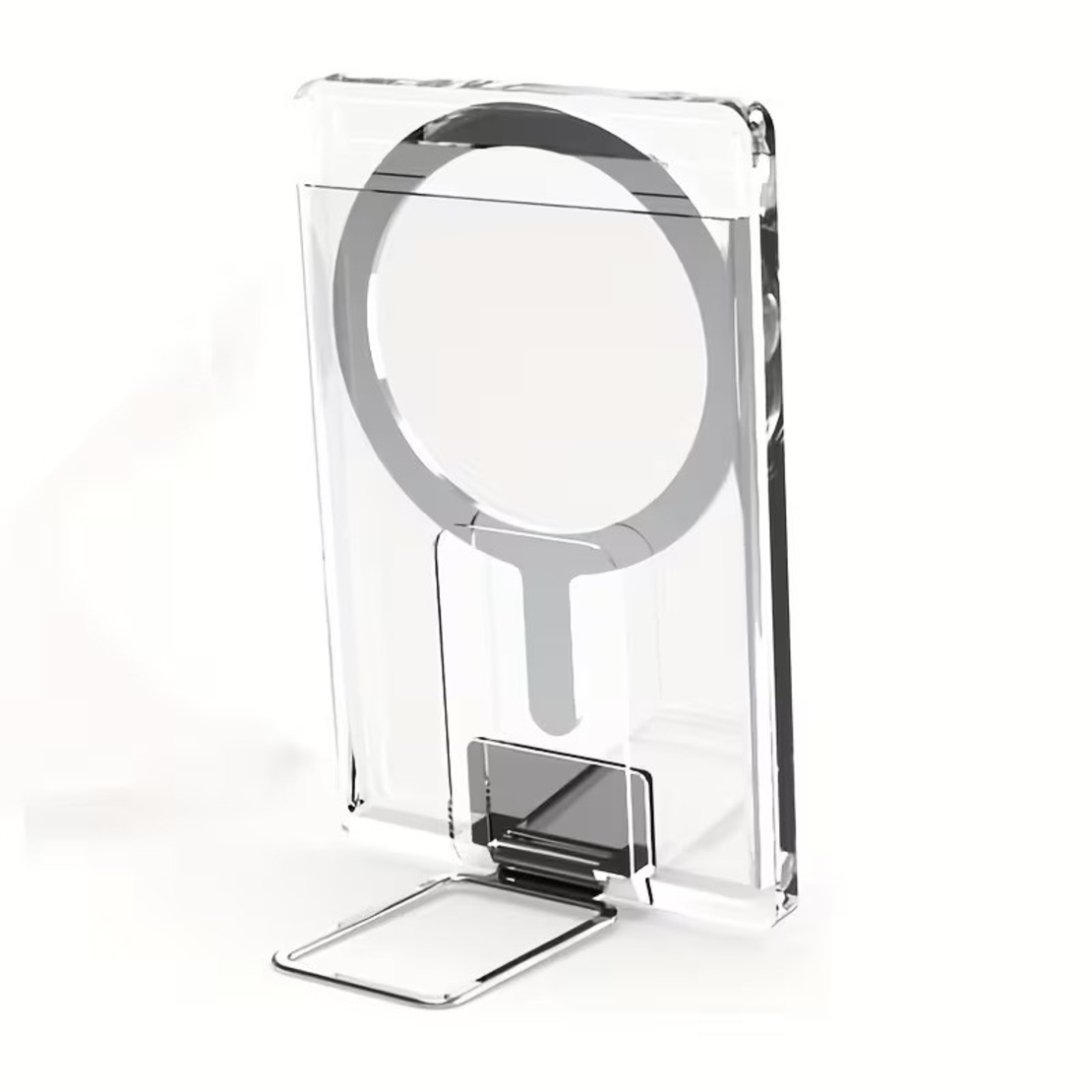 Husa pentru Carduri, Vafy, Compatibil cu Telefon Apple Magsafe, Accesoriu pentru Husa MagSafe, cu Suport Pliabil Argintiu, Transparent