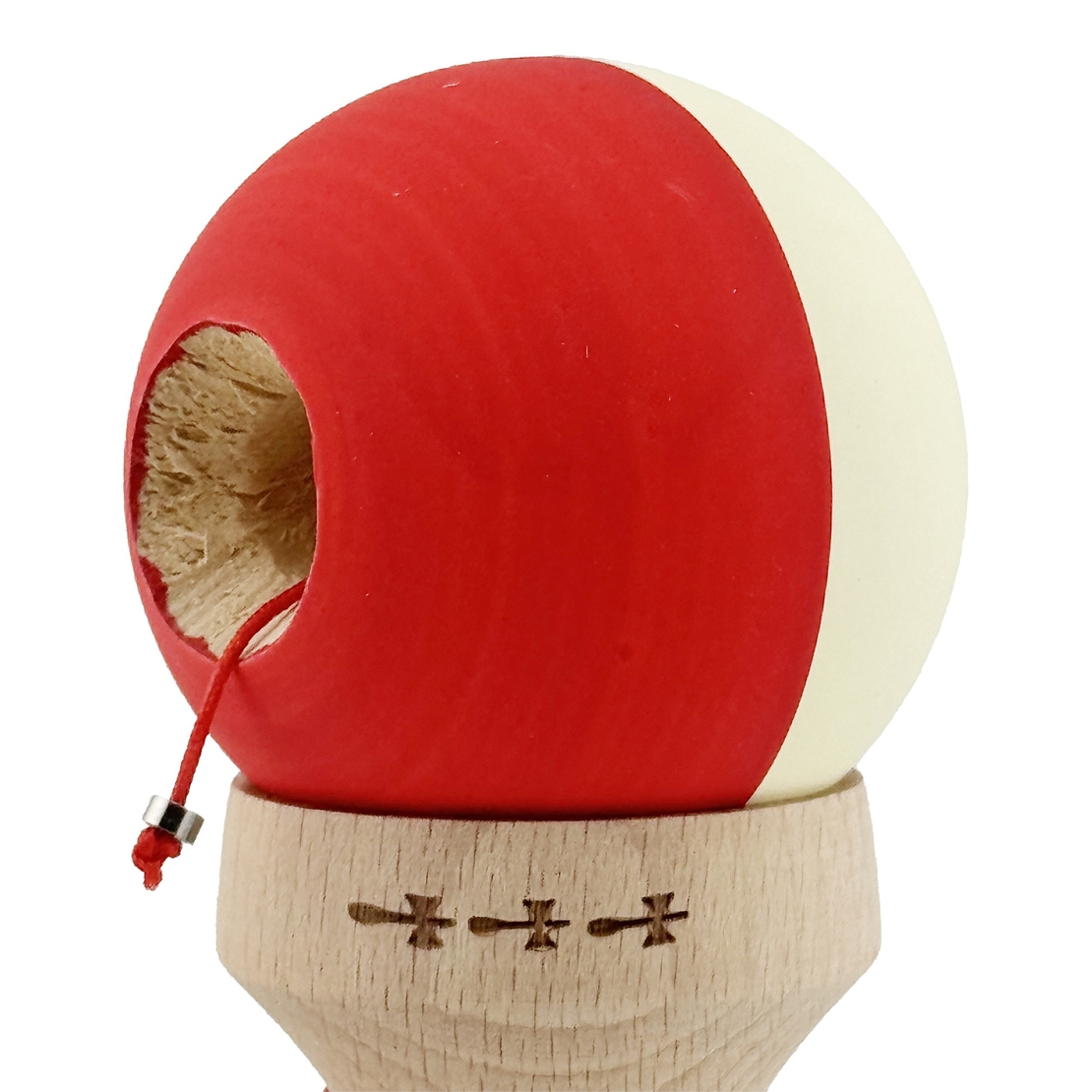 Kendama X Originala, Profesionala, Flippy, Rubber Grip, Cupe Mari KING SIZE V3, Gaura in Baza, Rulment Metalic, din lemn 18 cm, Ata 62/65 cm, Bicolor Galben/Rosu