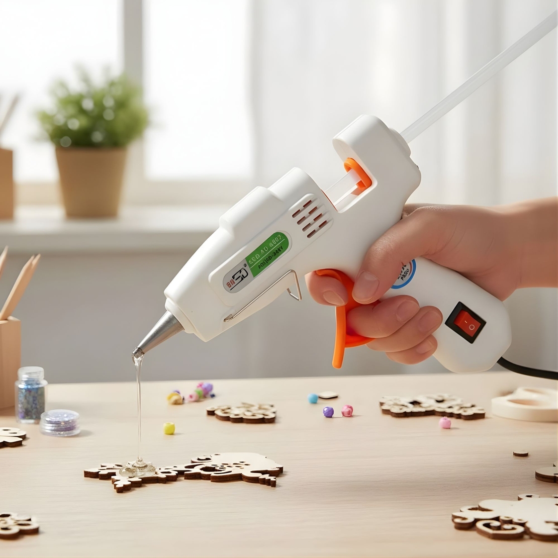 Pistol de Lipit cu Silicon la cald, Vafy, 20 W, pentru Batoane 7 mm, Duza din Aluminiu Anti-picurare, Incalzire Rapida, pentru Bricolaj, Artizanat și Reparatii, Alb