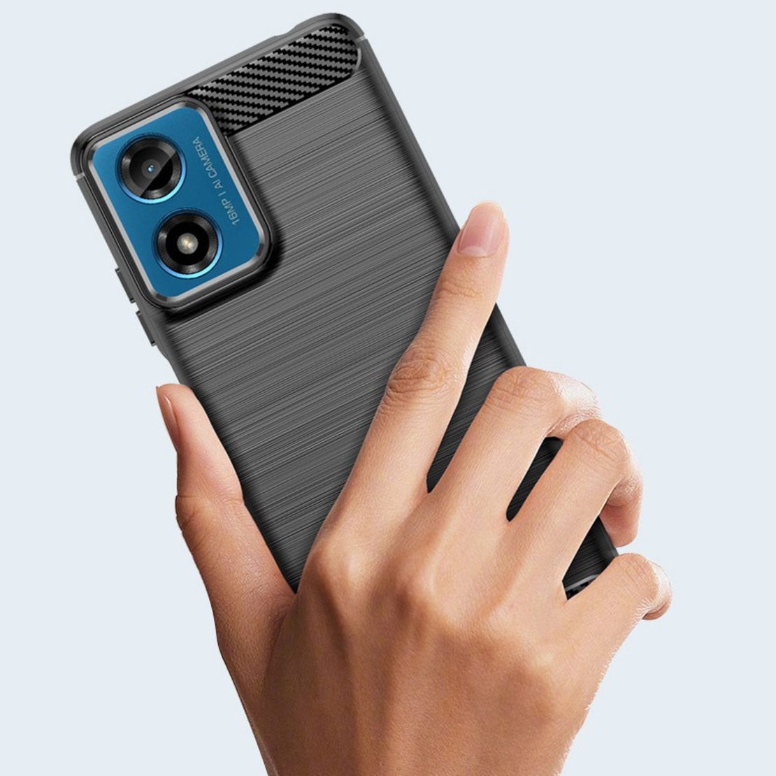 Husa de Protectie pentru Motorola Moto G04 5G / Moto G24 5G, Vafy, Protectie 360, din TPU cu element de Carbon, Anti Alunecare, 1.8 mm, Negru