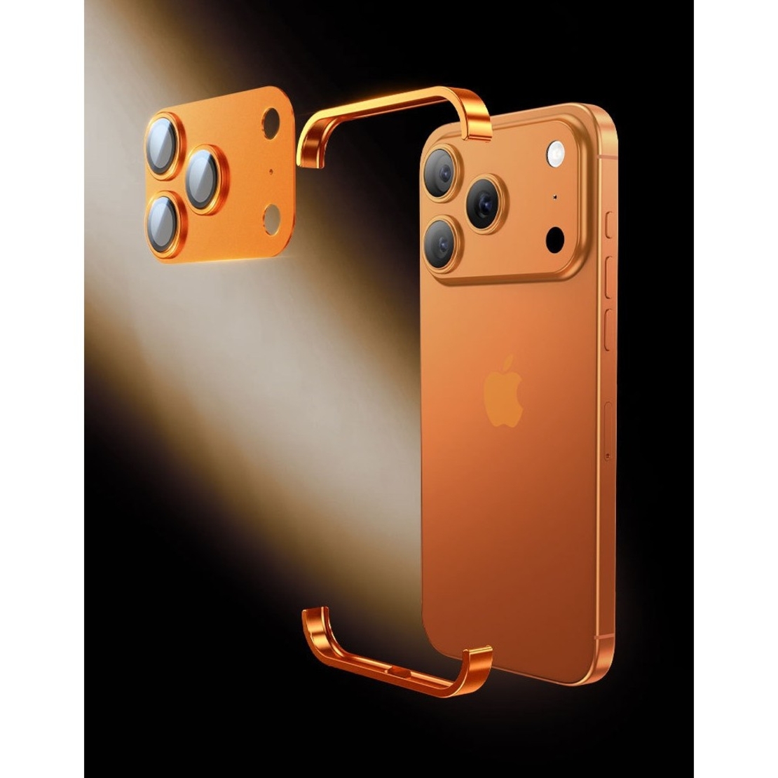 Carcasa de Telefon, Vafy, Compatibila Apple iPhone 17 Pro, Fara Rama, doar Colturi si Camera, din Metal, Grosime 0.1 mm, Portocaliu