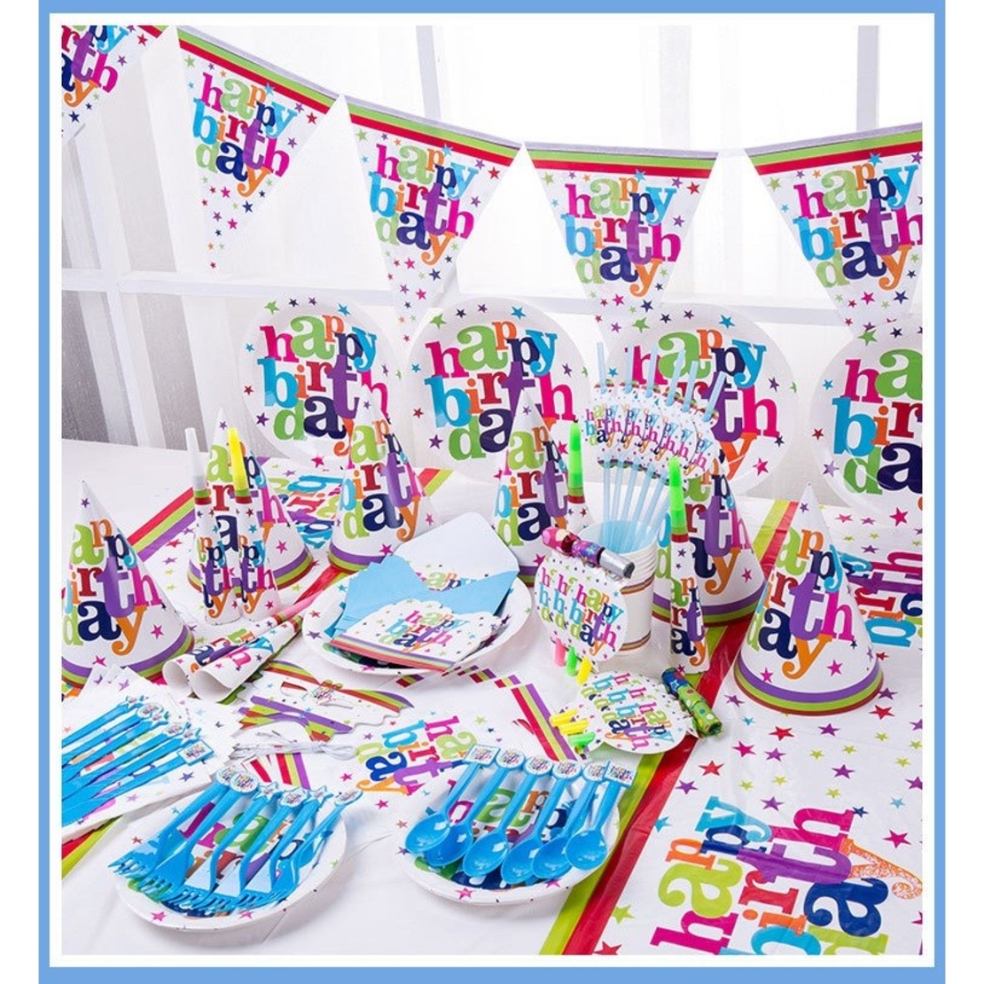 Set 6 Farfurii Unica Folosinta, Flippy, Imprimeu Happy Birthday, din Carton, Diametru 18 cm, Multicolor