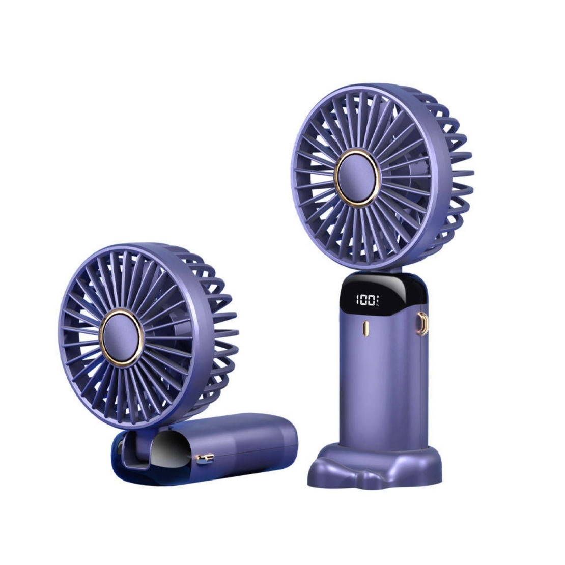 Ventilator Ultra Portabil cu Aromaterapie, Vafy, 3 in 1, de Mana, de Birou, de Gat, 5 Trepte de Viteza, Incarcare USB, Autonomie 12h, Pliabil, cu Ecran LCD, Mov