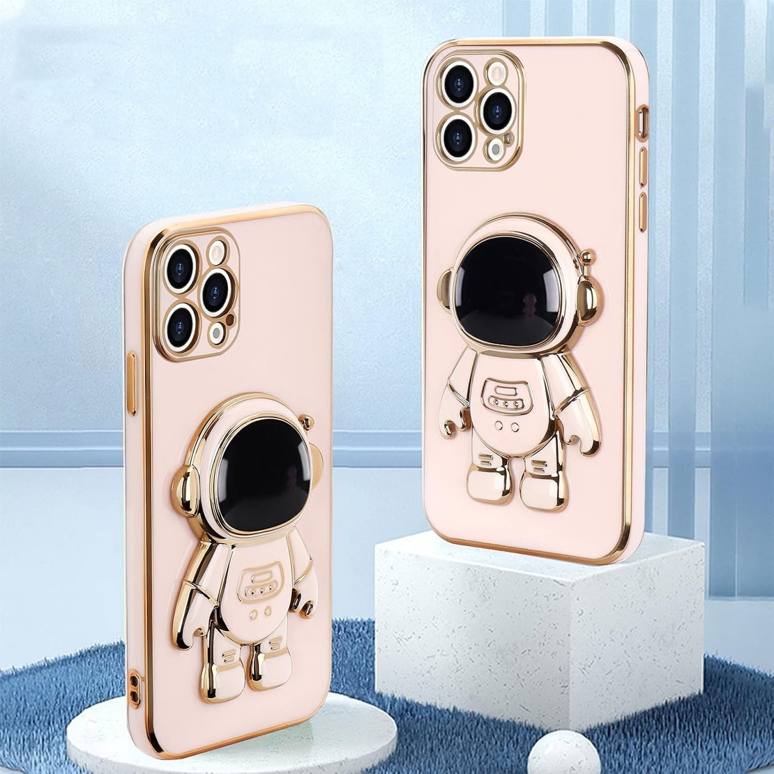 Husa de Protectie TPU 2in1, Vafy, pentru Apple iPhone 15 Pro, Astronaut cu Suport, Antisoc, Rezistenta la Impact, Protectie Camera, Roz