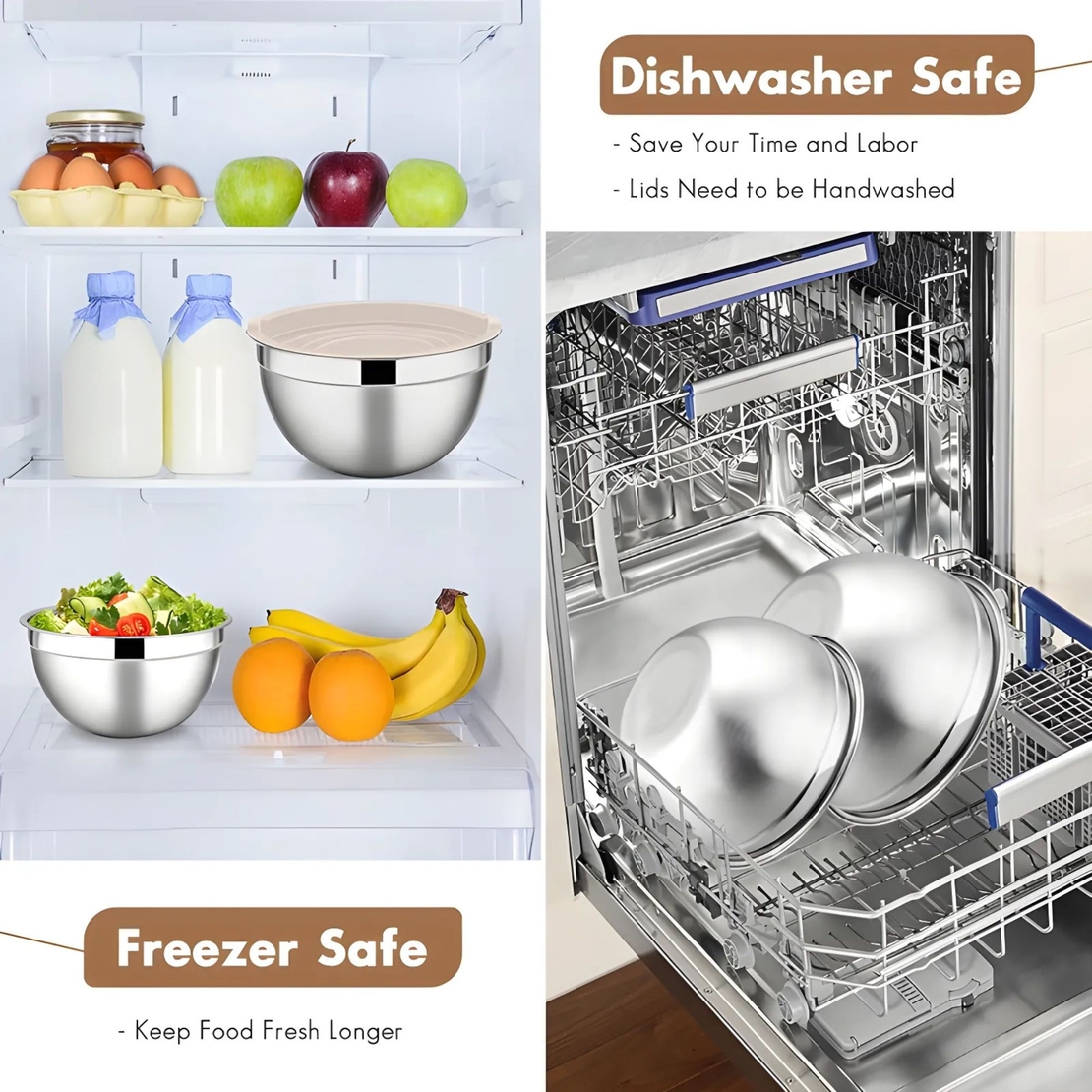 Set 6 Boluri pentru Mixare si Depozitare, Vafy, Inox Premium, Capace Ermetice, 3 Accesorii Razuire si Feliere, Interior Gradat, Design Nestable, Argintiu