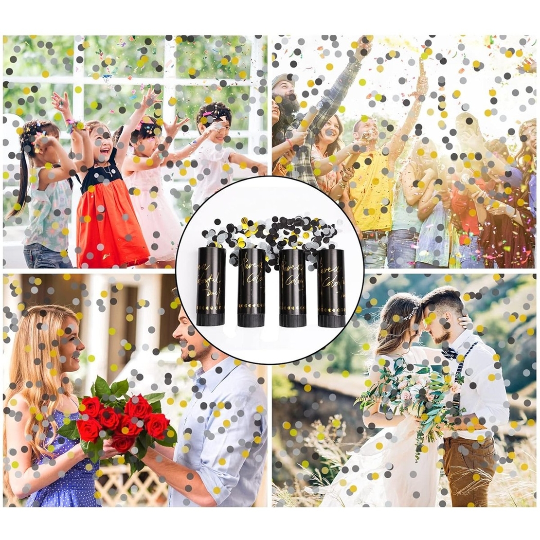 Tun Confetti Petrecere, Flippy, Lungime 30 cm, Negru/Auriu