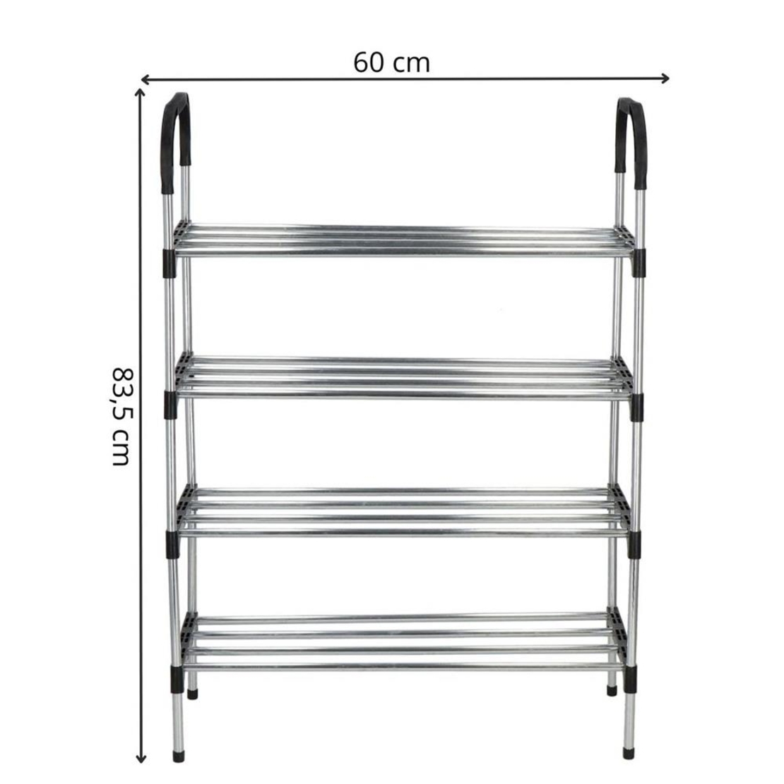 Suport pentru pantofi, 4 rafturi, cadru metalic, 84x28x60cm, negru si argintiu