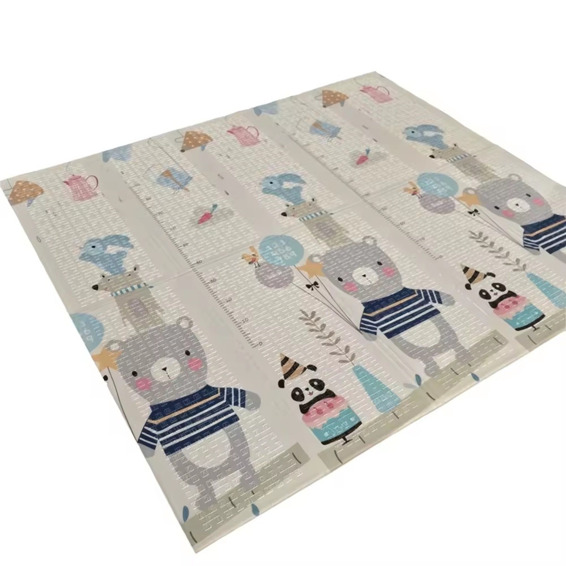 Covoras pentru Copii, Flippy, cu 2 Fete, Model Panda/Party, din XPE+PE, Impermeabil, Antiderapant, Protectie Termica, +3 Luni, Pliabil, 180 x 200 x 1