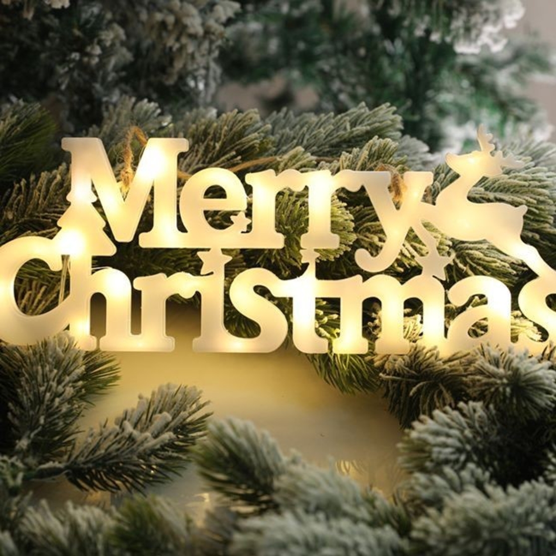 Instalatie LED de Craciun, Vafy, Litere 3D, Merry Christmas, Lumina Calda, 27.5 x 10.5 x 1.4 cm, Alb
