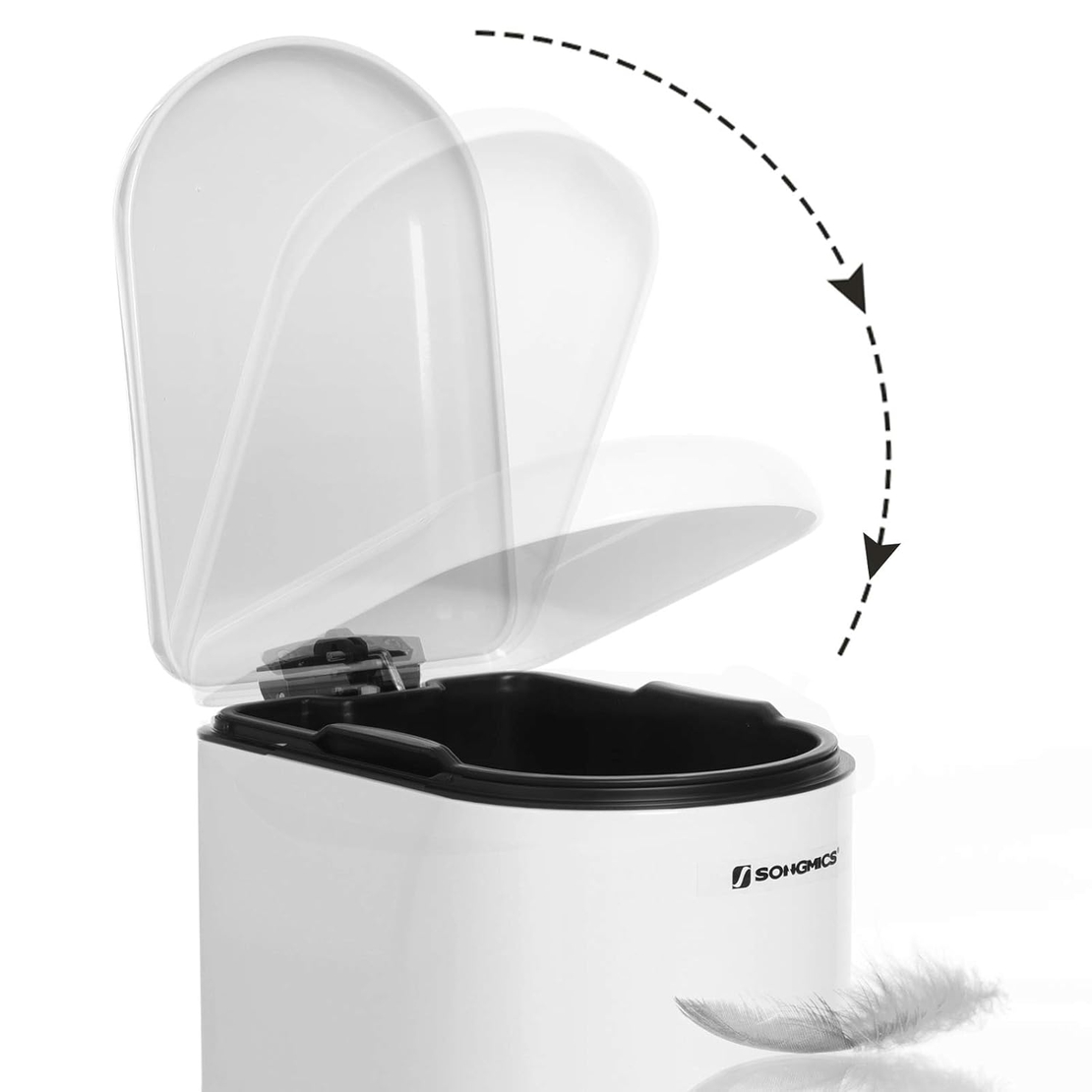 SONGMICS Cos gunoi 10 litri cu pedala si capac soft close, galeata interioara detasabila, 35x19x39 cm, alb