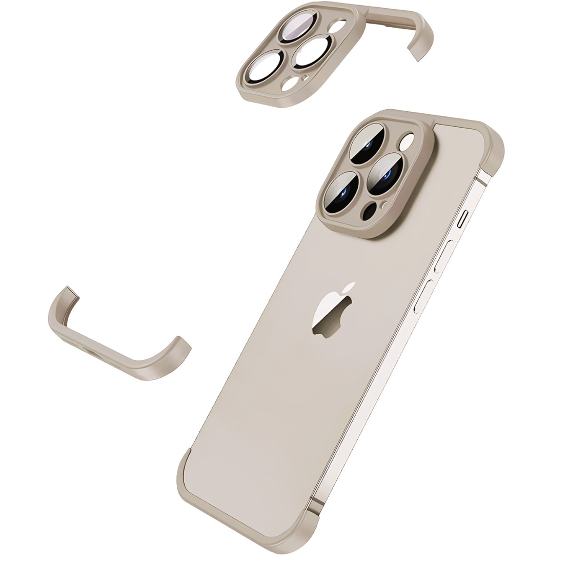 Husa Metalica Edgeless Compatibila cu iPhone 15 Pro Max, Vafy, Protectie pentru Colturi si Camera, Aliaj, Antisoc, Antizgariere, Gri Metalizat