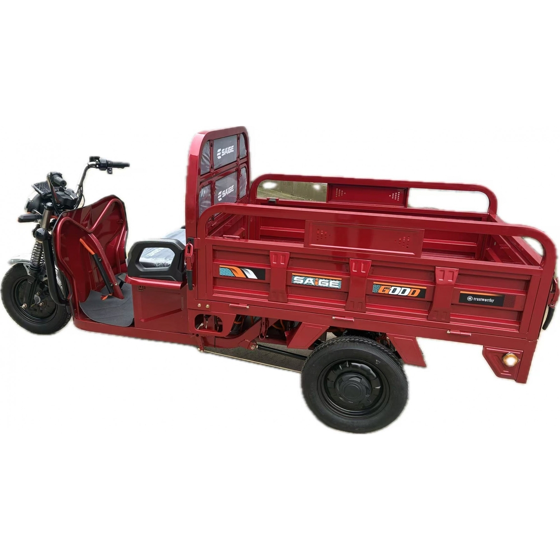 Triciclu Electic de Marfa Chuanqi, Saige, Fara Permis, Motor 1600W, Baterie 72V32Ah, Autonomie 60km, 250x88x115 cm, Viteza Maxima 25km/h, Rosu
