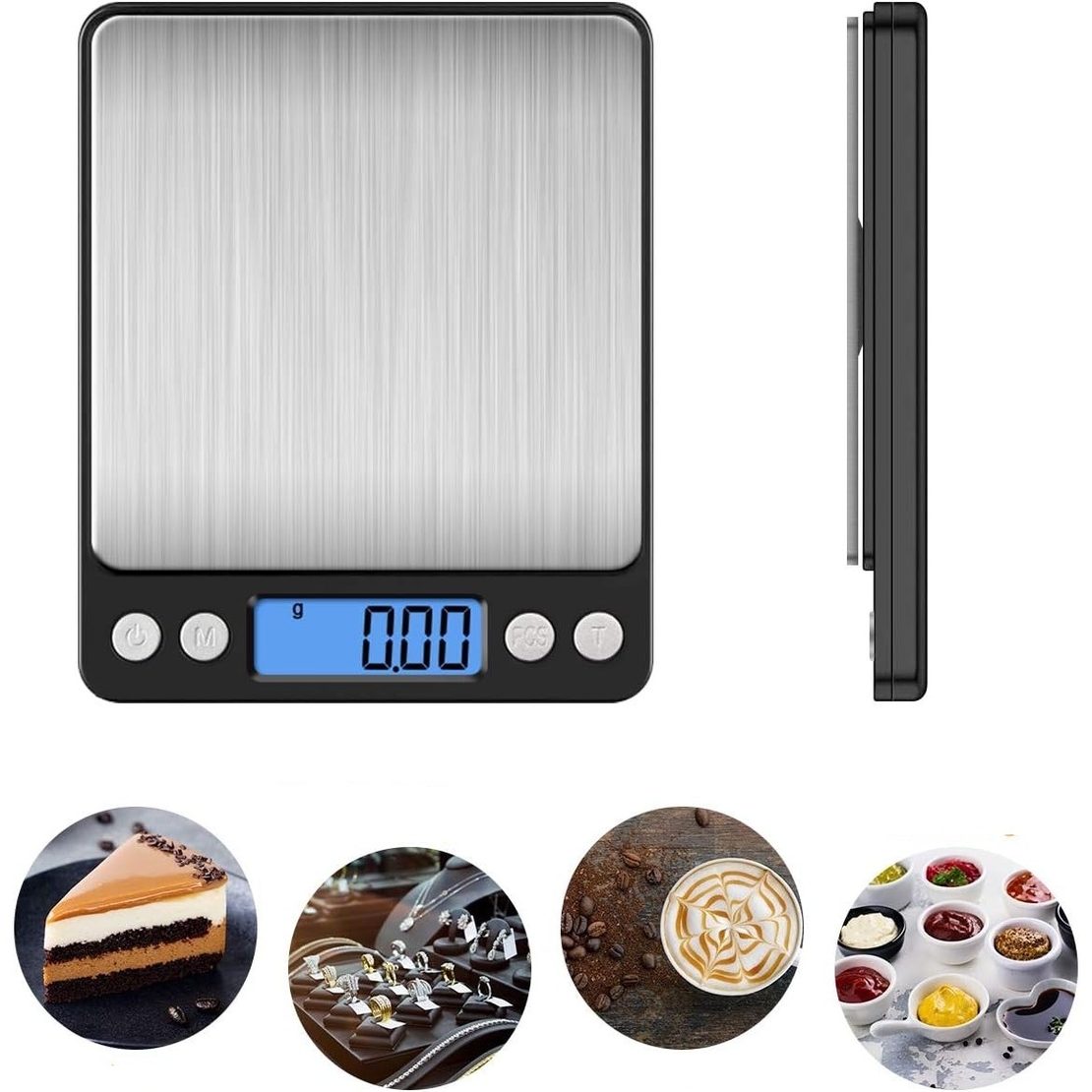 Mini Cantar Electronic, Vafy, pentru Alimente/Bijuterii, max 3 Kg, 2 x AA, 12.7 x 10.6 x 1.9 cm, Negru/Gri