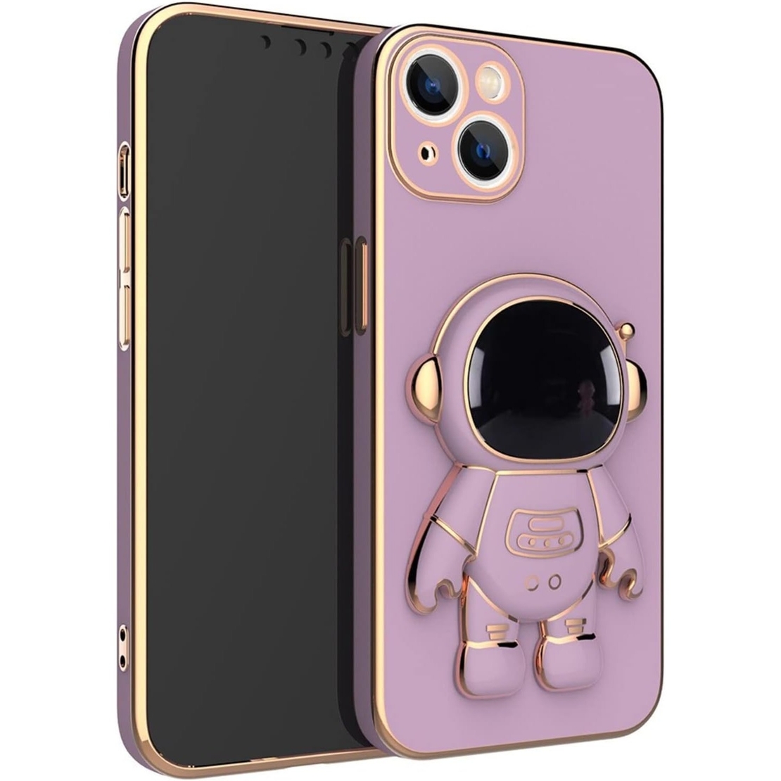 Husa de Protectie TPU 2in1, Vafy, pentru Apple iPhone 14 Plus, Astronaut cu Suport, Antisoc, Rezistenta la Impact, Protectie Camera, Mov