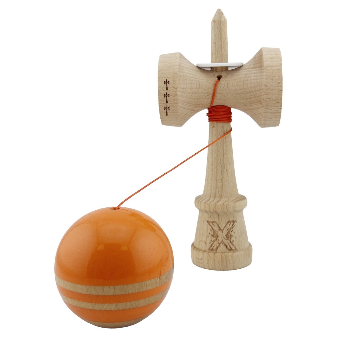 Kendama X Originala RAINBOW, Profesionala, Flippy, Cupe Mari KING SIZE V3, Super Sticky, Gaura in Baza, Rulment Metalic, din lemn 18 cm, Ata 62/65 cm, Portocaliu/Maro