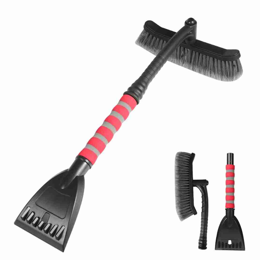 Perie de Zapada cu Racleta pentru Masina, Flippy, Multifunctionala, Rotativa, Demontabila, cu Maner Antiderapant, Aluminiu, Plastic, Fragmentarea Ghetii de pe Parbriz, Solutia pentru Iarna, pentru Dezghetare, 54x10.5x27 cm, Rosie