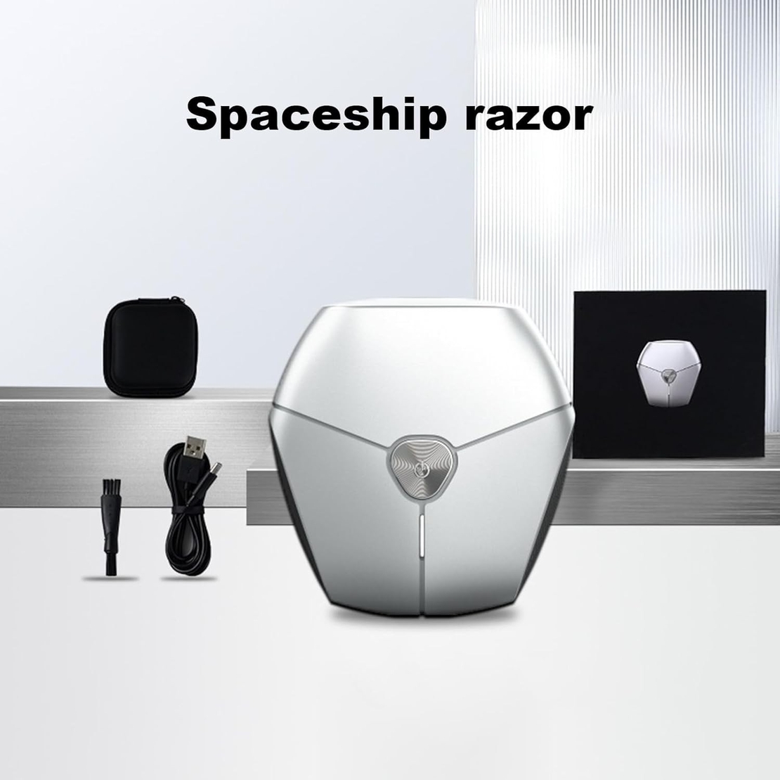 Aparat de Ras Portabil, Vafy, 8W, Autonomie 60 min, Incarcare Cablu Type C Inclus, Periuta de Curatare, Husa, Reincarcabil, 7.3x7.5x3.3 cm, Gri