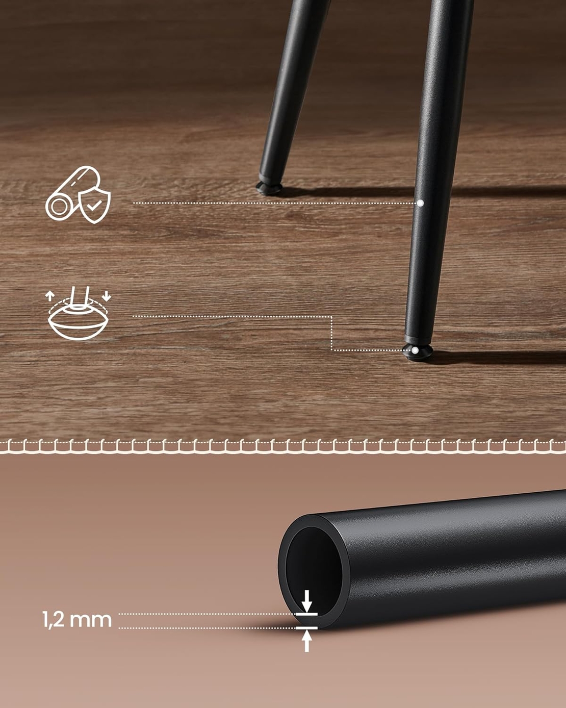 VASAGLE Set 2 scaune bar Ekho, tapitate PU, inaltime sezut 76 cm, 52x76 cm, maro caramel