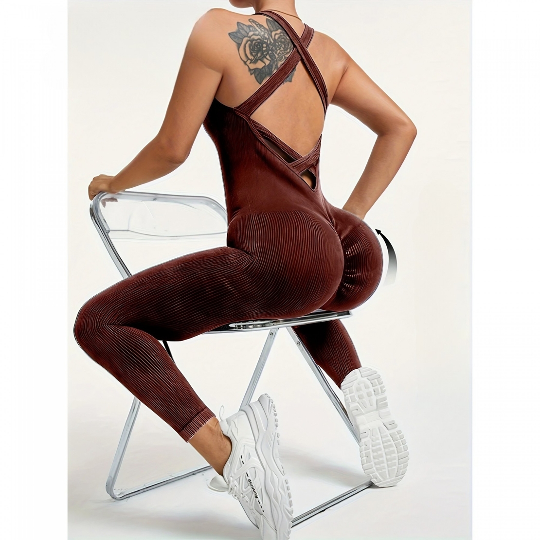 Costum Sport de Dama, Flippy, One Piece, pentru Yoga, Elastic, Fara Cusaturi, Maro Inchis, Marime S