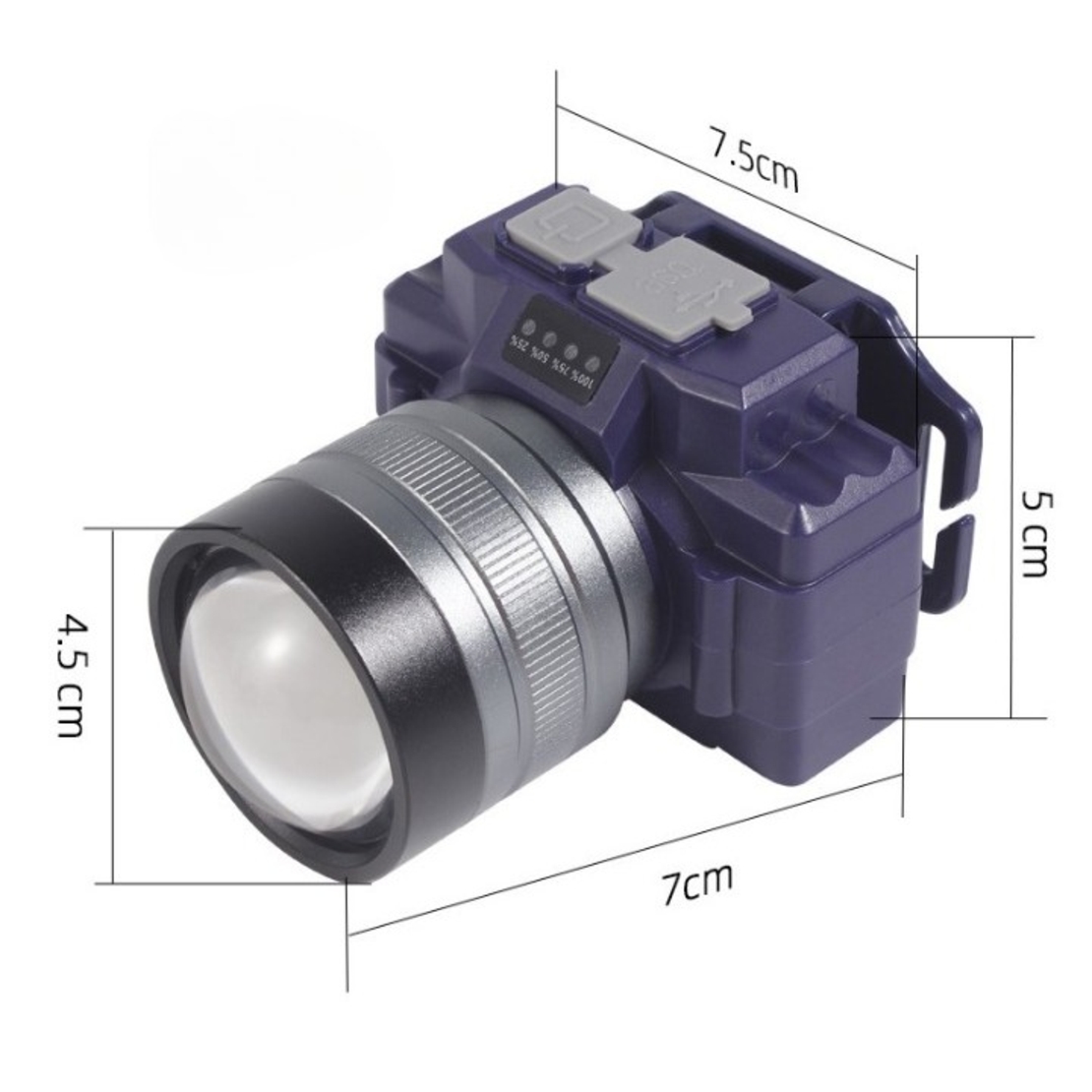 Lanterna LED de Montat pe Cap, Vafy, cu Raza Lunga de Zoom, Far Telescopic, Reglabil, Rezistent la Apa, pentru Pescuit in Aer Liber, Camping, Lumina Puternica, Lanterna, 7.5x5x7 cm, Albastru
