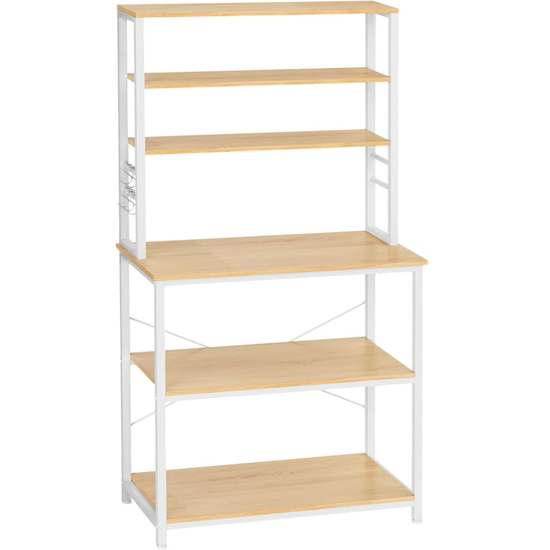 VASAGLE Raft de bucatarie cu spatiu pentru cuptorul cu microunde, 6 rafturi, otel, industrial, 40x80x167cm, maro stejar si alb