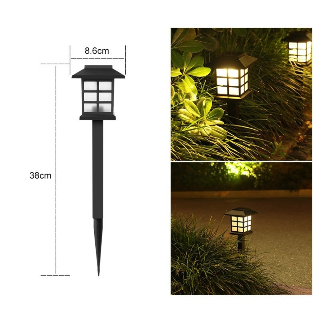 Set 2 Lampi Solare Led pentru Gradina, Flippy, Tip felinar, 38 cm, 8.6x8.6 cm, Buton On-Off, Alb cald, Negru/Alb