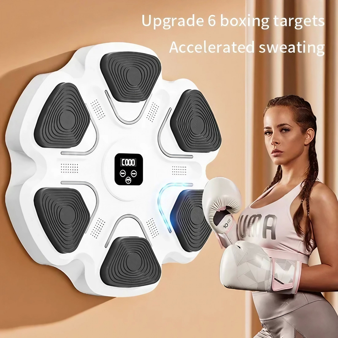 Aparat Box Cu Muzica, Montabil pe Perete, Flippy, Alb, Difuzor, Bluetooth, Iluminare LED, 38 x 27 x 32 cm, Manusi Incluse