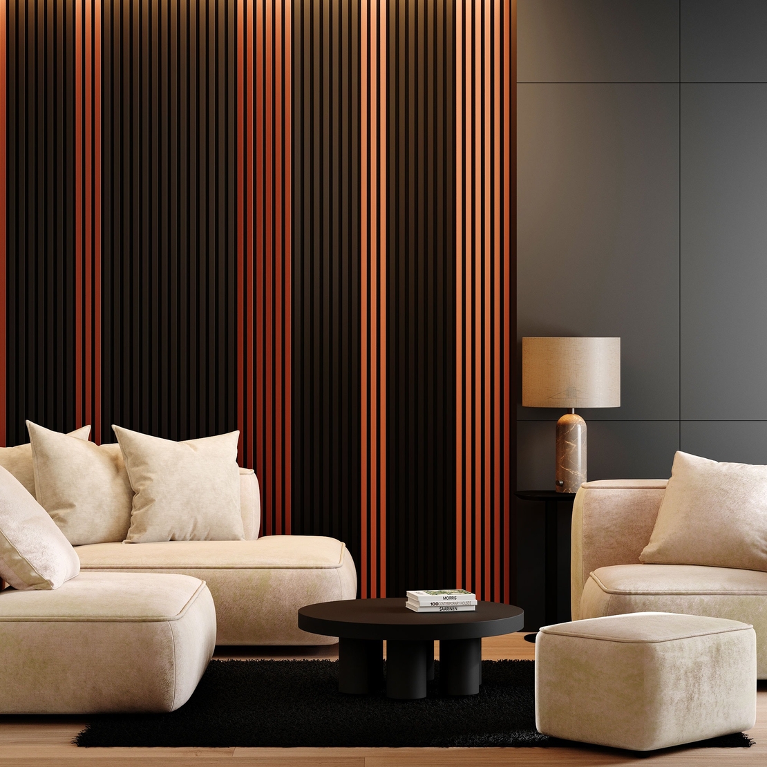 Riflaj MDF decorativ LDA PREMIUM de tip Panou Acustic, Cupru periat, 260x40 cm