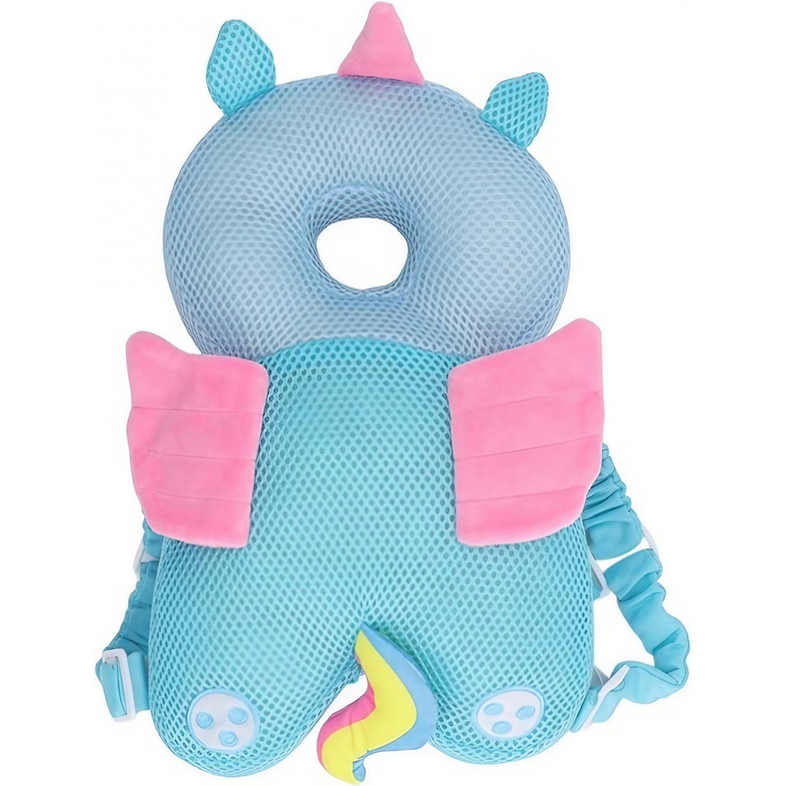 Perna tip Rucsac pentru Protectia Capului, Vafy, Tetiera tip Unicorn, pentru Bebelusi, Design tip Plasa, 33x6x19 cm, 180 g, Albastru