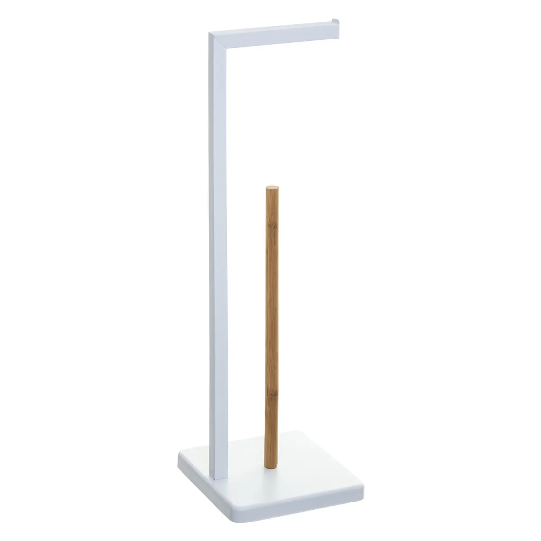 Suport hartie igienica 5Five Natureo, metal si bambus, 20x20x65 cm, alb