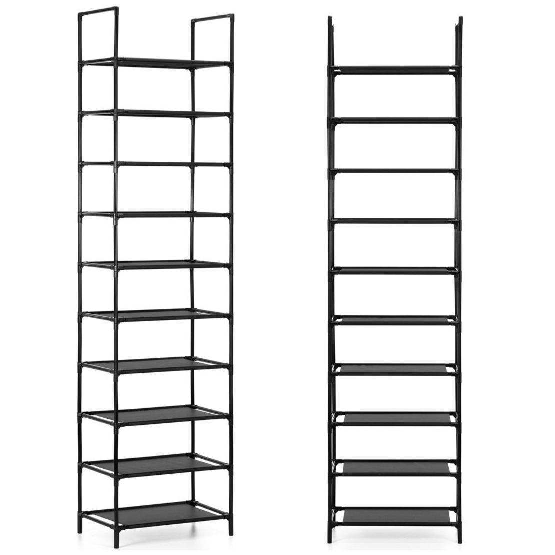 Raft pantofi inalt cu 10 polite, structura metalica si rafturi textile, 45x28x178 cm, negru