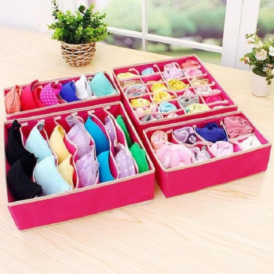Cutie De Depozitare, Flippy, Pentru Lenjerie, Sosete Si Sutiene, Material Textil, 6 Compartimente, 32 x 16 x 10 cm, Culoare Roz